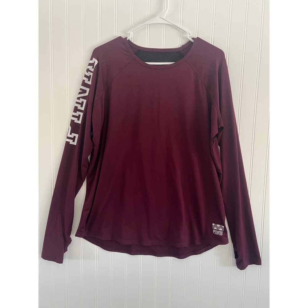 Victoria's Secret PINK Long Sleeve Active Top‎ Burgundy Mesh Back Thumbholes S